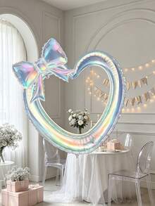 Embroidered, Open-Work Heart-Shaped Bow With Aluminum Foil Balloon. Perfect For Girls' Birthday Parties, First Birthday Decorations, Engagement Proposals, Friend Gatherings, And Backdrop Decorations For Dessert Tables. - 3Pcs Hollow Love Bow - View 6