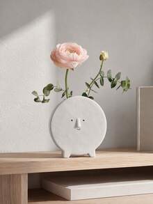 Haus Hana 1PC Small Opening Ceramic Flower Arrangement Vase With Cute Expression, Creative Geometric Shaped Dried Flower Holder, DIY Floral Display Vessel For Living Room Entryway Office Home Daily Use - multicolor - View 5
