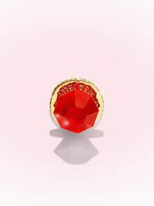 Popjeli Large Octagonal Cut Open Ring, Gilt Lettering Heavy Industry Wide Face Y2K Spice Girl Ring - Gold - Red - View 6