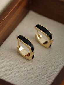 NobleVue 1 Pair Of Simple And Luxurious Geometric Copper Earrings Suitable For Women's Daily Party Wear - Black - View 2