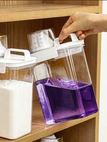 1Pc Plastic Laundry Detergent Dispenser With Lid, Leak‑Proof Sealed Storage Container, For Laundry Powder And Liquid Detergent, Ideal For Home Bathrooms, Laundry Rooms, Hotels And More. - White - View 5