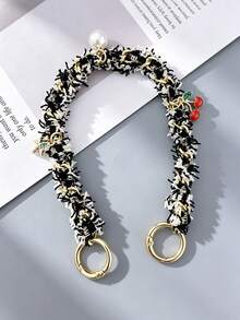 1pc New Denim Fringe Metal Chain Bag Charm, Vintage Fabric Bag Accessory, Multi-Purpose Phone Lanyard Decor Gift For Women Girls - Multicolor - View 4