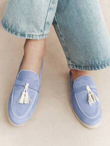 Rosivie 女款圓頭平底鞋，時尚優雅，休閒簡約舒適，便於通勤，展現氣質 - 天藍色 - 查看 1