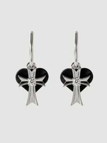 MortiRose Silver Cross Love Simple Personalized Earrings - Silver - View 1
