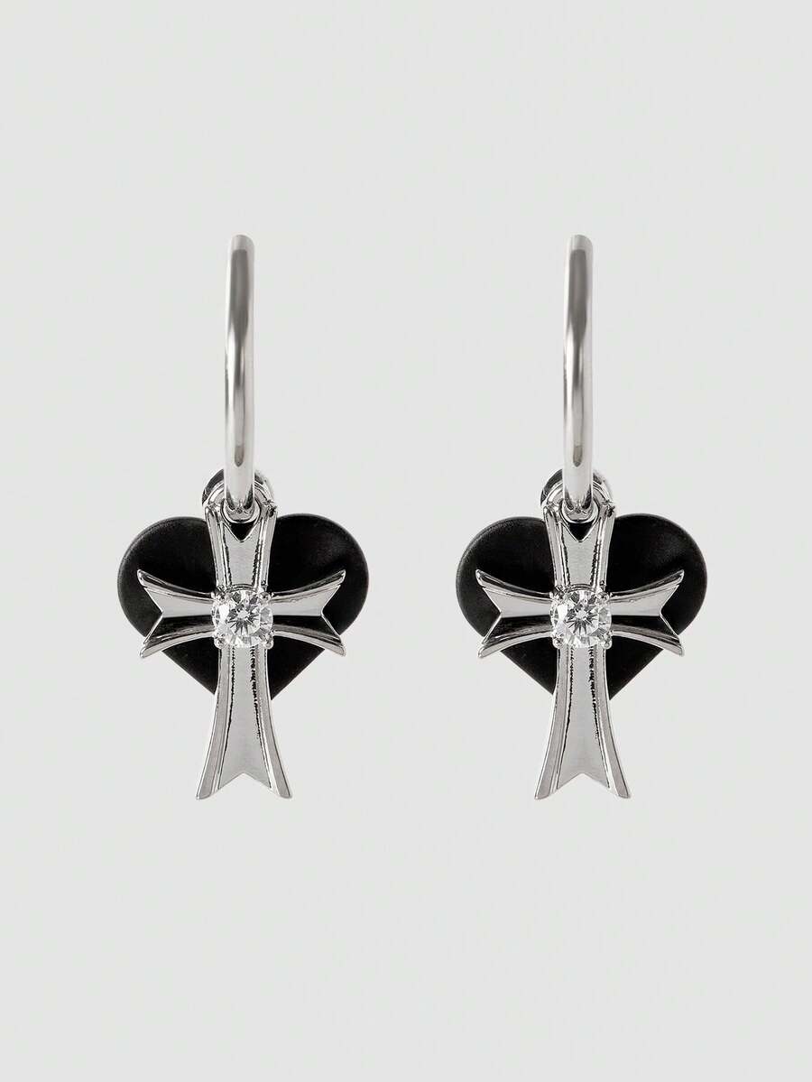 MortiRose Silver Cross Love Simple Personalized Earrings - Silver - View 1