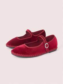 CUCCOO DOLLMOD Women's Shoes Round Toe With Cute And Comfortable Burgundy Suede Fashion Mary Jane Flat Shoes Fall Shoes - Burgundy - View 2