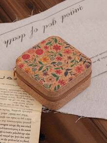 1PC Vintage Bohemian Square Print Jewelry Storage Box Organizer Case For Necklace Ring Bracelet Portable Travel Home Office Decor Daily Use Gift - Multicolor - View 4