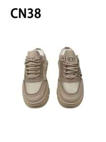 Sepasang Kaos Kaki Wanita Desain Jala, Sol Tebal, Model Platform, Sepatu Kasual Modern Multifungsi - Khaki - View 10