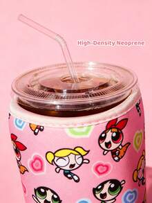 THE POWERPUFF GIRLS X SHEIN 1個可愛印花布製杯套，潛水布保溫材質，可重複使用，S/M/L三種尺寸，適用於不同盎司咖啡杯 - 粉色 - 查看 2