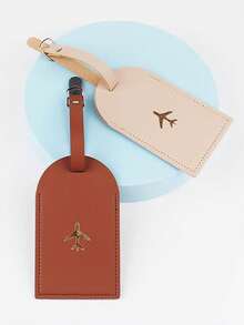 Found Favorite 2PCS Fashionable And Lightweight Suitable For Flight Back To School Simple Style Fashionable Style Airplane Pattern Luggage Card Travel Set - Coffee + Khaki - View 4