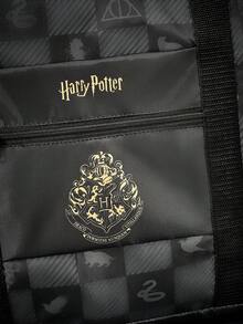 HARRY POTTER X SHEIN 印花可折疊大容量旅行托特包，前置拉鍊口袋，適合旅行、健身與日常行李收納 - 深灰色 - 查看 4