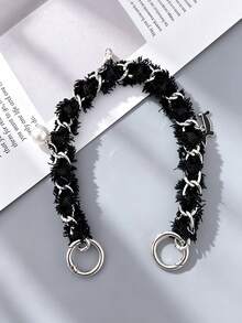 1pc New Denim Fringe Metal Chain Bag Charm, Vintage Fabric Bag Accessory, Multi-Purpose Phone Lanyard Decor Gift For Women Girls - Multicolor - View 11