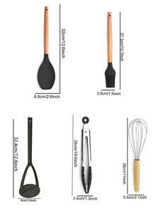Haus Hana Silicone Kitchenware 24-Piece Wooden Handle Kitchen Silicone Set Shovel Spoon With Storage Barrel Non-Stick Non-Slip Kitchen Cooking Tools Combination Home. - Black - View 22