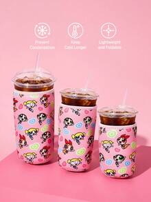 THE POWERPUFF GIRLS X SHEIN 1個可愛印花布製杯套，潛水布保溫材質，可重複使用，S/M/L三種尺寸，適用於不同盎司咖啡杯 - 粉色 - 查看 1