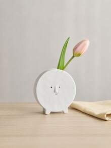 Haus Hana 1PC Small Opening Ceramic Flower Arrangement Vase With Cute Expression, Creative Geometric Shaped Dried Flower Holder, DIY Floral Display Vessel For Living Room Entryway Office Home Daily Use - multicolor - View 9