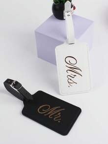 Found Favorite Couple's Wedding Travel Gold-Plated Luggage Tag 2 Pieces Set - Black + White - View 2