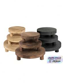 1PC Nordic Style Wooden Flower Pot Tray Set Multiple Sizes Stable Round Plant Stand For Indoor Outdoor Succulent Green Plants Home Decor Display Shelf Space Saving Organizer - Multicolor - View 1