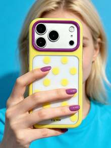 ShellaStory Stylish Color Blocking Polka Dots Phone Case Compatible With IPhone 17 Pro Max 17 Pro 16 Pro 16 Pro Max 15 Pro Max 15 Pro 14 Pro Max 14 13 Pro Max 13 Pro 13 Simple Candy Color Protective Cover - Yellow - View 3
