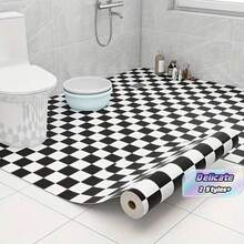 1pc Thick Brown Bathroom Floor Sticker, Self-Adhesive Anti-Slip Tile, Kitchen Floor Sticker, Self-Adhesive Waterproof Home Decor Floor Tile, Easy Installation - Black and White - View 1