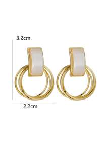 Clariva 1 Pair Of Niche, Versatile, Light Luxury Earrings For Women, French-Style Fashionable Geometric Vintage Earrings Suitable For Daily Wear - Yellow Gold - View 6
