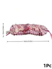 Zazumi 1PC/2PCS Kawaii Soft Girl Hair Band Pink Plaid Pleated Pastel Bows Ruffled Frill Hair Decor Accessory With Lace Strap For Casual Outings Gatherings - Multicolor - View 14