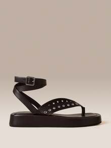 HighSole Metal Rivet Decorative Herringbone Clip Ankle Strap Street  Sandals Music Festival Vacation Wear - Coffee Brown - View 2