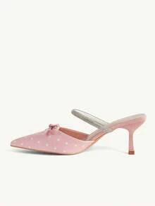 CUCCOO CHICEST Prickiga mules med rosett, spetsig tå och låg klack, strassbanddesign, söt och mjuk stil, lämpliga för dejter och daglig pendling, vår A - Babyrosa - Visa 6