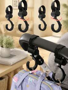 1/2/3 Optional 360-Degree Rotating Stroller Hook, Stroller External Hook, Multi-Function Hook, Crib Hook - Black - View 1