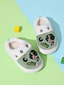 THE POWERPUFF GIRLS X SHEIN Fun And Cute Cartoon Girl Green Fashion Versatile Princess Wind Soft And Warm Winter Indoor Light And Durable Children's Home Slippers - Green - View 4