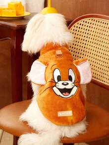 TOM & JERRY X PETSIN 1 Piece Embroidered Cat Or Mouse Pattern Plush Warm Sleeveless Non Slip Jacket With Traction Buckle, Suitable For Cats And Dogs, Perfect For Comfortable Indoor Warmth And Outdoor Winter Walks - Multicolor - View 8