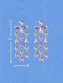Popjeli A Light Luxury Creative Exquisite Geometric Clear Fringed Earrings - Purple - View 6