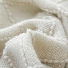 Cirelle Soft Knit Throw Blanket With Fringe, Cream White Textured Geometric Diamond Lattice Pattern Decorative Blanket For Couch, Sofa, Bed, Living Room & Farmhouse Decor - Beige - View 5