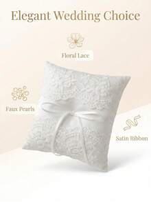 1PC Large Lace Pearl Ivory Wedding Ring Pillow Basket Tray Decorative Table Centerpiece For Ceremony Reception Party Bridal Shower Home Decor Gift - View 7