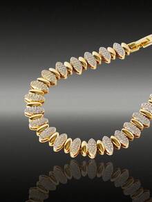 MortiRose 18K Gold-Plated Zirconium Elliptical Splicing Fashion Bracelet - Yellow Gold - View 2