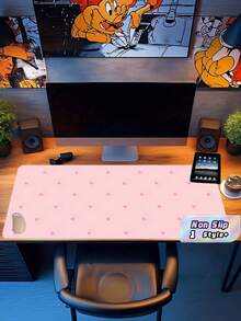 1PC Extended Large Premium Fabric Non Slip Rubber Base Gaming Mouse Pad Desk Mat Durable Smooth Wear Resistant Keyboard Pad For Laptop Desktop Computer Office Home School Student Gamer Must Have - Pink polka dot - View 1