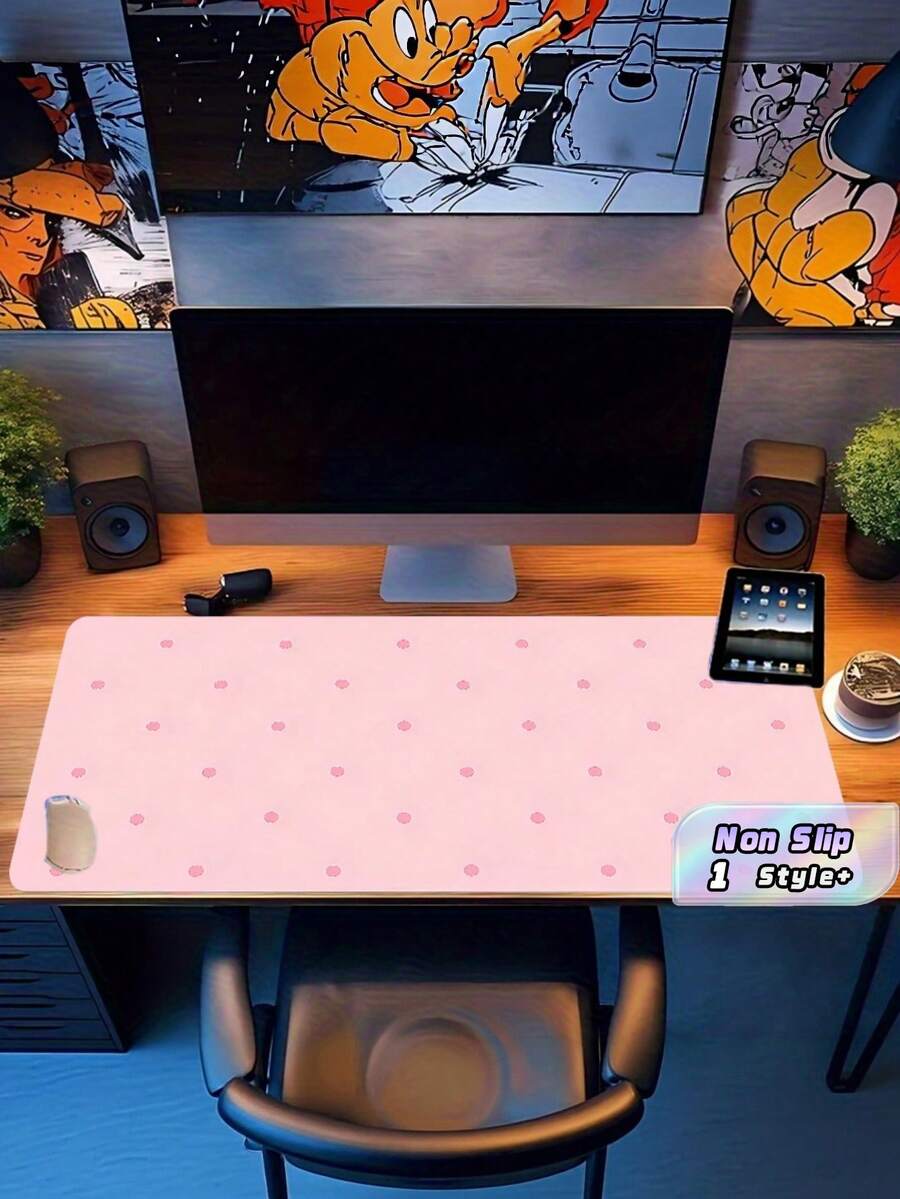 1PC Extended Large Premium Fabric Non Slip Rubber Base Gaming Mouse Pad Desk Mat Durable Smooth Wear Resistant Keyboard Pad For Laptop Desktop Computer Office Home School Student Gamer Must Have - Pink polka dot - View 1