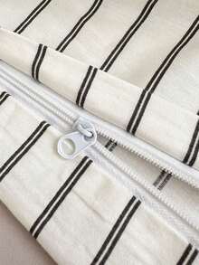 Cirelle 3pcs Cotton Striped Duvet Cover Set, French Vintage Striped Bedding Set With Ruffle Pillow Shams, Soft Breathable Comforter Cover (Duvet Cover No Ruffles, No Insert) - Broad white lotus leaf edge - View 8