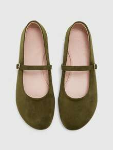 CUCCOO BIZCHIC Army Green Suede Women's Flat Mary Jane Women's Shoes Are Comfortable For Commuting, Suitable For Outdoor Vacation Shopping To Work, Daily Versatile F Fall Shoes - Army Green - View 2