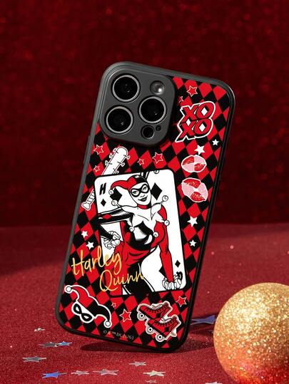Harley Quinn X SHEIN غطاء هاتف محمول أنيق باللون الأسود حساس للبشرة، غطاء هاتف محمول واقي مضاد للسقوط لسلسلة iPhone11-17