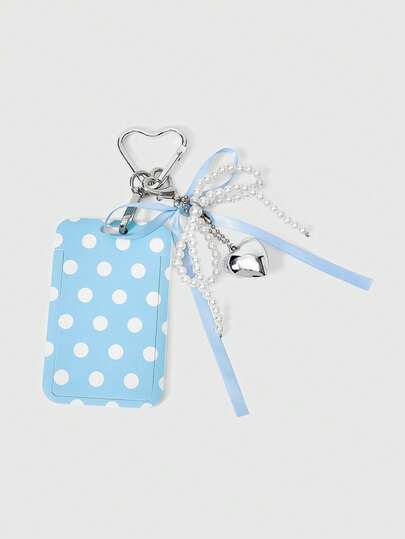 ROMWE 1 Fashionable Polka Dot Card Cover Printed Picture Plus Bow Beaded Bag Accessory Buckle, Sweet And Cool, Spice Girl Y2K Is Suitable For Decorative