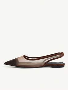CUCCOO CHICEST Women's Lightweight Mesh Brown Pointed Toe Flat Shoes With Back Strap Design, Soft Sole Daily Commute Shoes For Party And Date Fall Shoes - Brown - View 5