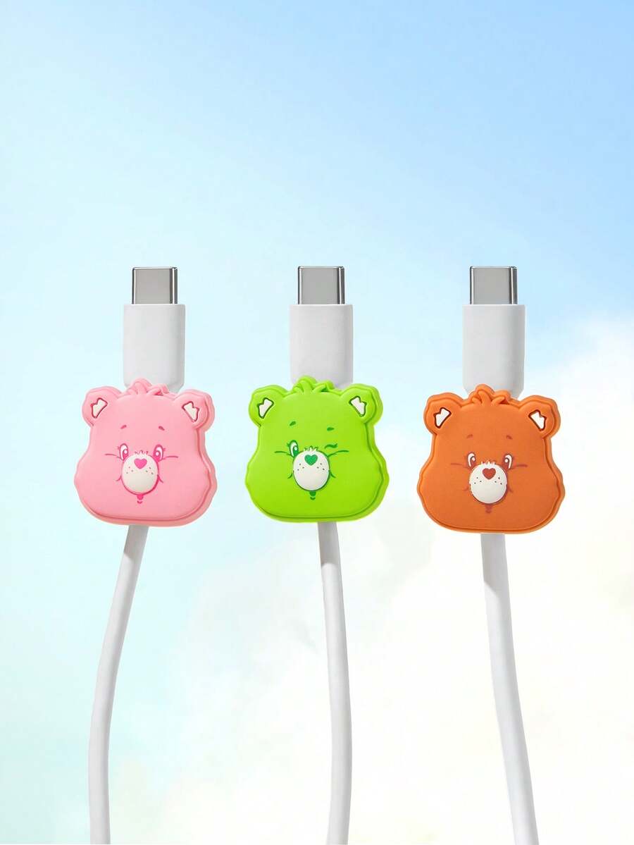 SHEIN X Care Bears 1/3件裝可愛卡通造型磁吸數據線收納器,桌面手機充電線收納架,卡包,線材整理器 - 彩色 - 查看 1