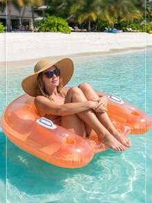 1pc Candy Color U-Shaped Inflatable Pool Float, Adult Floating Lounger Chair For Summer Beach Swimming, Durable PVC Pool Accessory, Great For Party Relaxation - Multicolor - View 5