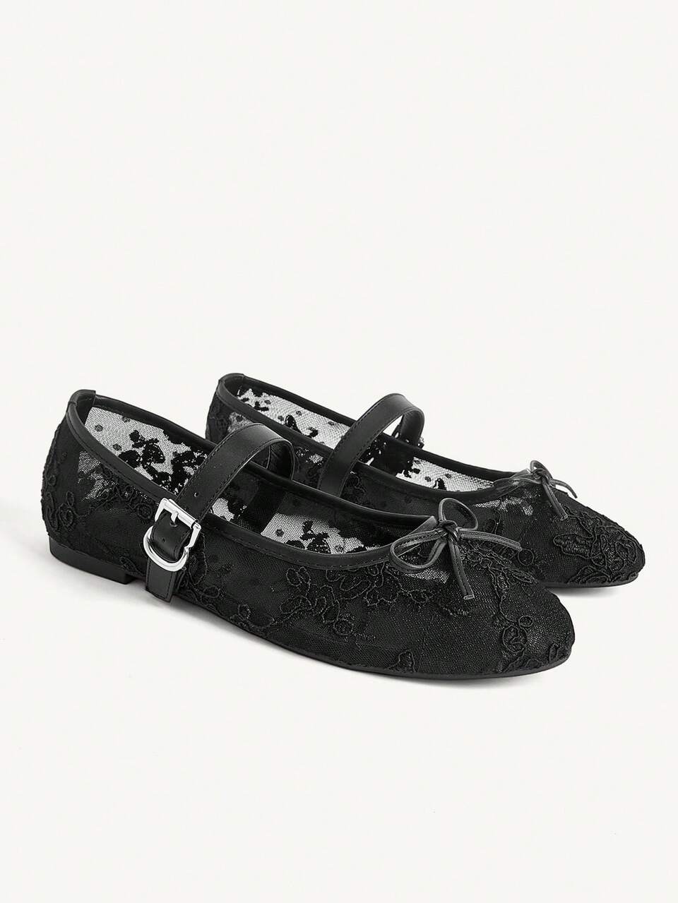 CUCCOO CHICEST Four Seasons New French Lace Embroidered Mary Jane Shoes Low Vamp Bow Flat Ballet Shoes Gentle Style Breathable Mesh Shoes Daily Party