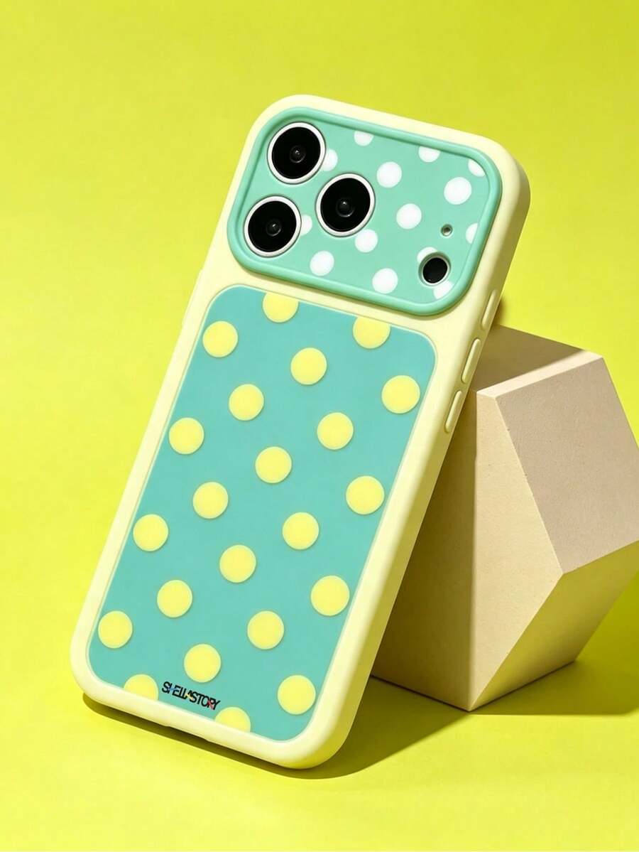 ShellaStory Minimalist Dopamine Color Blocked Polka Dots Phone Case Compatible With IPhone 17 Pro Max 17 Pro 17 Pro 16 14 13 15 Pro Max 14 15 16 Plus 14 15 13 16 17 Simple Protective Cover - Yellow - View 1