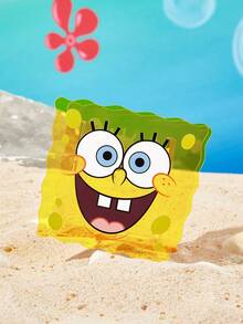 SpongeBob SquarePants | SHEIN Yellow Sponge Shaped Acrylic Storage Holder, Clear Textured Material. Organize Makeup Brushes, Cosmetics And Stationery For Vanity Desks & Student Workspaces - Yellow - View 1