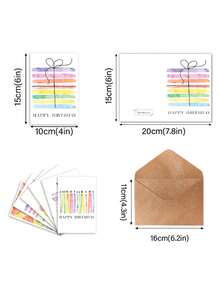 Minimalist Watercolor Rainbow Birthday Greeting Cards, Balloon Cake Candle Happy Birthday Blank Wish Cards With Kraft Envelopes - Sets - View 5