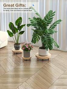 1PC Nordic Style Wooden Flower Pot Tray Set Multiple Sizes Stable Round Plant Stand For Indoor Outdoor Succulent Green Plants Home Decor Display Shelf Space Saving Organizer - Multicolor - View 6