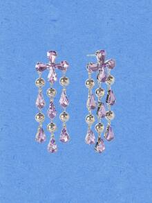 Popjeli A Light Luxury Creative Exquisite Geometric Clear Fringed Earrings - Purple - View 3