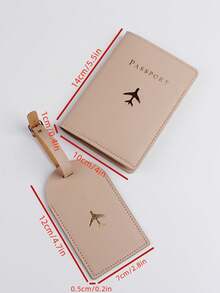 Found Favorite Fashionable And Lightweight, Suitable For Flying Back To School, Airplane Pattern Passport Clip Luggage Tag Travel Set 2 Pieces Set - Khaki - View 3